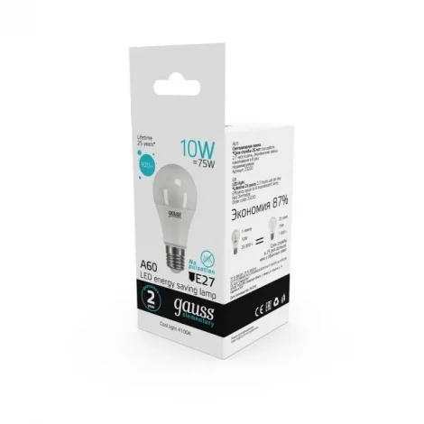 Лампочка светодиодная E27 10 Вт 880 lm 4100K нейтральное белое свечение Gauss Elementary 23220