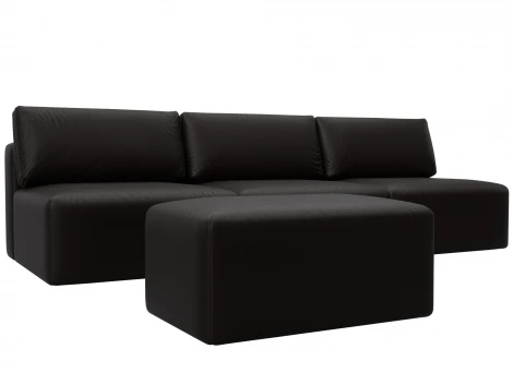 Диван прямой модульный с пуфом Лига-060 НПБ Лонг (ЛДСП,Брус,Фанера/Пластик/Экокожа/Коричневый) Лига Диванов 130057