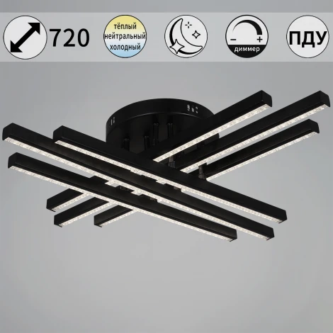 Потолочная люстра светодиодная на штанге с пультом с регулировкой цветовой температуры, яркости и ночным режимом Reluce 67090-0.3-06 BK