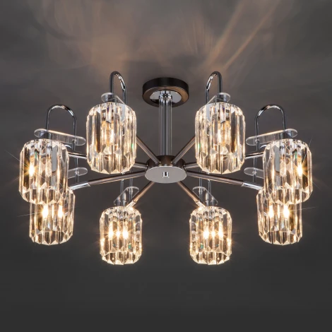 Потолочная люстра Wi-Fi на штанге Eurosvet Tenia 70090/8 графит (220V, хрусталь, управление смартфоном, голосовое управление, умный дом - Minimir Home, Алиса, Маруся, Салют)