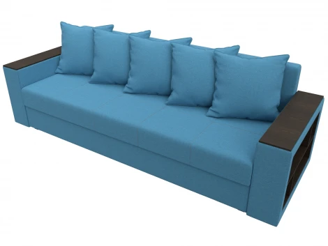 Диван прямой Дубай Лайт полки справа (ДСП,ЛДСП/Пластик/Рогожка/Голубой) Лига Диванов 132283