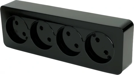Розетка 4-х местная без заземления (черный) Stekker София 49319