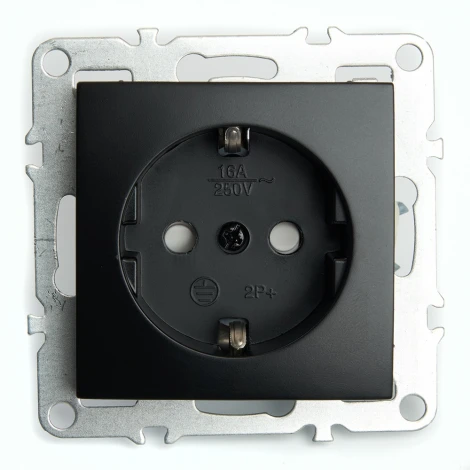 Розетка с заземлением и шторками (черный) Stekker Эрна 49154