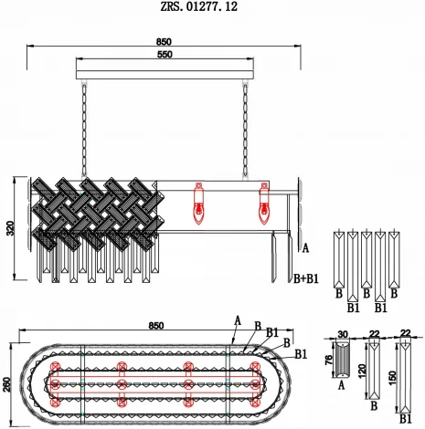 Подвесная люстра Zortes Dia ZRS.01277.12 (220V, хрусталь, на цепи, IP21)