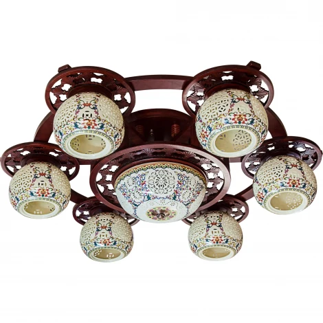 Потолочная люстра N-Light 6025 6025-6+3 красное дерево