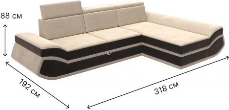 Диван угловой Лига-032 правый угол (Бежевый,Коричневый/Велюр) Лига Диванов арт.121643