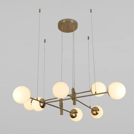 Подвесной светильник Wi-Fi Eurosvet Planet 70146/8 латунь (220V, управление смартфоном, голосовое управление, умный дом - Minimir Home, Алиса, Маруся, Салют, на тросе, шарики)