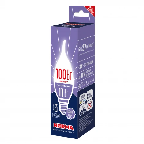 Лампа светодиодная, матовая, дневной белый свет 6500K Volpe Norma LED-CW37-11W/6500K/E14/FR/NR