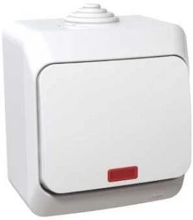 Выключатель накладной одноклавишный с подсветкой (белый) IP44 Systeme Electric BA10-045B