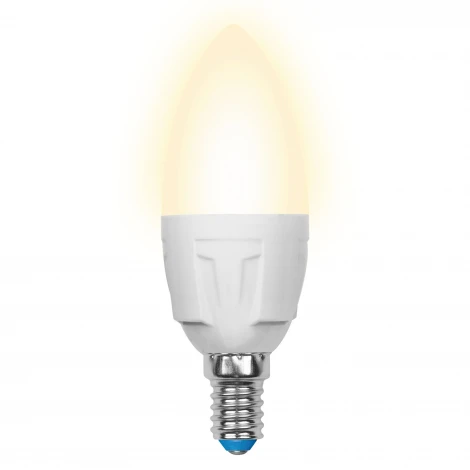 Лампочка светодиодная свеча белая E14 7W 3000K Uniel LED-C37 7W/WW/E14/FR PLP01WH