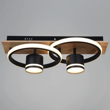 Потолочная люстра с пультом с регулировкой цветовой температуры, яркости и ночным режимом Reluce 29560-0.3-2+2 BK+WOOD