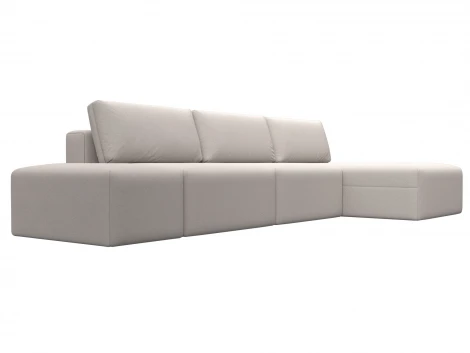 Диван угловой модульный с пуфом Лига-060 НПБ Лонг угол универсальный (ЛДСП,Брус,Фанера/Пластик/Замша/Бежевый) Лига Диванов 129525