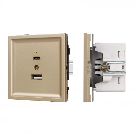 Механизм USB розетки SCT-TENDO-MUAC-SFPL-GD (5V, 3A, QC3) (Arlight, Матовый песочный) 054537