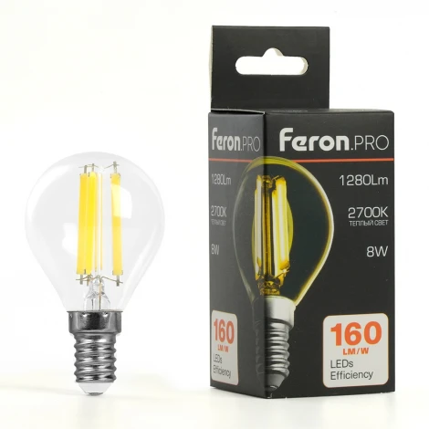 Лампа светодиодная филамент G45 шар 8W 175-265V E14 2700К Feron LB-1708 51259