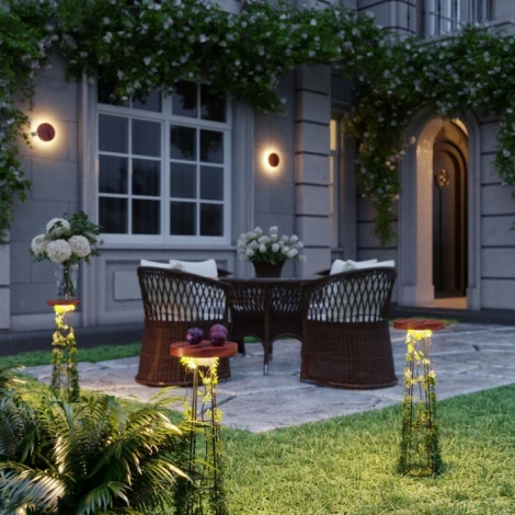 Уличный встраиваемый в грунт светильник со столиком Odeon Light Liana 7108/15GLA окраш. под дерево/металл LED 12W 220V (IP65)