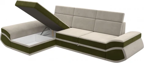 Диван угловой Лига-032 левый угол (Бежевый,Зеленый/Микровельвет) Лига Диванов арт.121649L