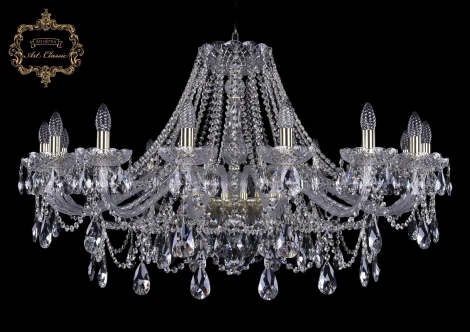 Подвесная большая люстра Art Classic 11.25 11.25.16.400.Gd.Sp (220V, хрусталь, на цепи, подсвечник, свеча)