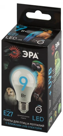 Лампа для птиц и рептилий с UVB спектром ЭРА FITO-Dim 9W Chicken E27