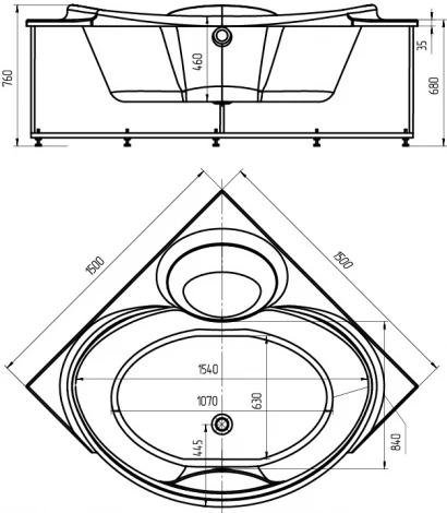 Акриловая ванна Акватек Эпсилон вклеенный каркас