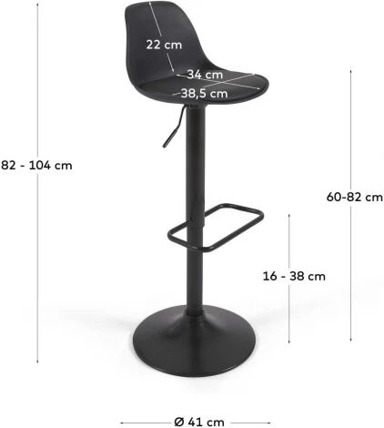Барный стул Orlando-T - черная искусственная кожа и черная матовая сталь 60-82 см La Forma (ex Julia Grup) арт.111810