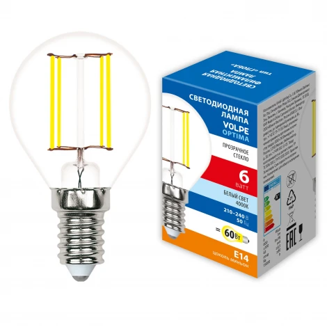Лампочка светодиодная филаментная Volpe LED-G45-SLF LED-G45-6W/4000K/E14/CL/SLF