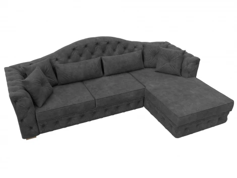 Диван угловой Артис правый угол (Брус,Рейка/Пластик/Велюр/Темно-серый) Лига Диванов 128025