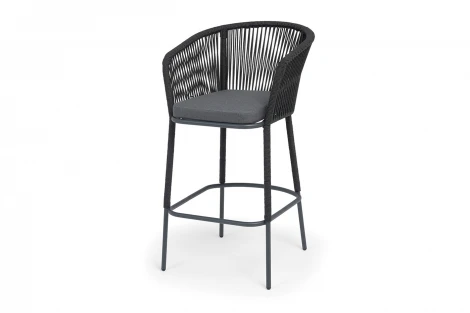 "Марсель" стул барный плетеный из роупа, каркас из стали темно-серый (RAL7024) муар, роуп темно-серый круглый, ткань темно-серая 027 NEW 4SIS MAR-BCH-st002 RAL7024 Mua D-grey(D-gray027)