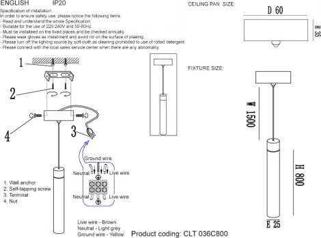 Подвесной светодиодный светильник Crystal Lux CLT 036 036C800 GO (220V, на проводе, круглые)