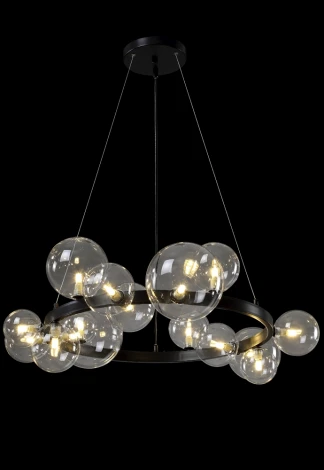 Подвесная люстра светодиодная AGATA SP15 V2 BLACK/TRANSPARENTE (220V, на тросе, шарики)