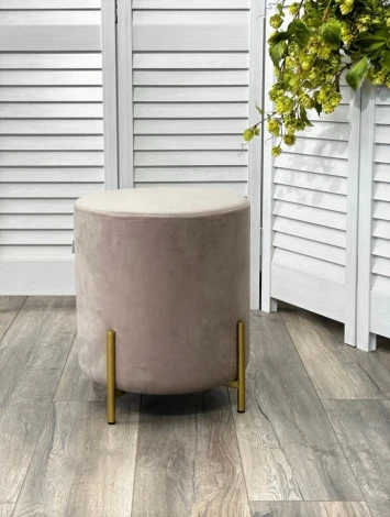 Пуф для гостиной ШАРЛЬ круглый Mr27 Бежевый, велюр / золото