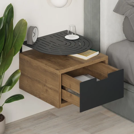Тумба прикроватная OSLO NIGHTSTAND LEVE (ЛДСП,Металл/Черный,Светло-коричневый) арт.LEV01135