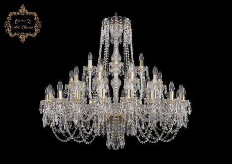 Подвесная большая люстра Art Classic 11.23 11.23.20+10+5.360.Gd.Dr (220V, хрусталь, на цепи, подсвечник, свеча)