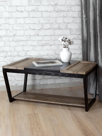 Стол журнальный BeautyStyle 33 дуб крымский состаренный/венге/стекло черное Mebelik 009407