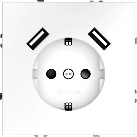 Розетка с заземлением, шторками и USBх2 (белый матовый) Voltum S70 VLS040402