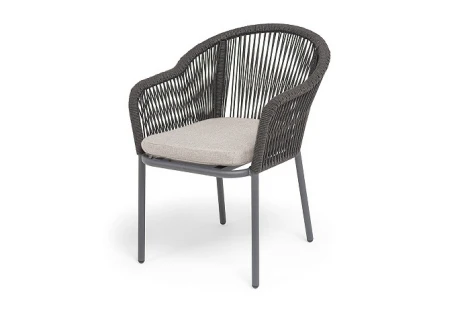 "Лион" стул плетеный из роупа, каркас алюминий темно-серый (RAL7024) муар, роуп темно-серый круглый, ткань бежевая 052 4SIS LIO-CH-001 RAL7024 Mua D-grey(beige052)
