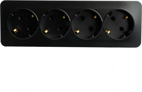 Розетка 4-х местная с заземлением (черный матовый) Stekker София 49506