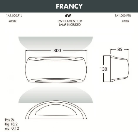 Настенный светильник уличный Fumagalli Francy 1A1.000.000.LYF1R (220V, IP66)