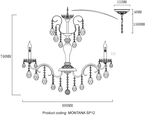 Подвесная люстра Crystal Lux MONTANA SP12 (220V, подвески, на цепи, подсвечник, свеча)