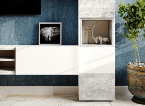 ТВ-тумба Лонгфорд (Лонгфорд белый / бетон светлый) Woodville арт.563528