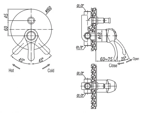 Смеситель Cezares Lira C VDIM 01 С ВНУТРЕННЕЙ ЧАСТЬЮ, для ванны с душем