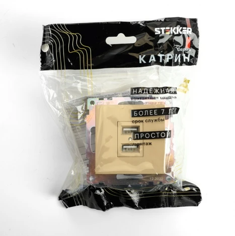 Розетка с USBх2 (золото) Stekker Катрин 49229