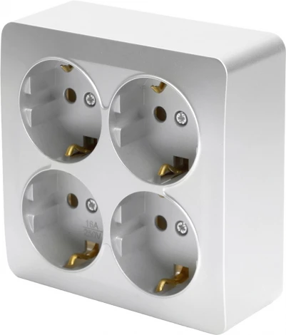 Розетка 4-х местная с заземлением (серебро) Stekker София 49334