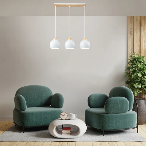 Подвесной светильник Escada Solo 10178/3S White 3х40Вт Е27, металл/дерево/пластик, белый/дерево (220V, на проводе, шарики)