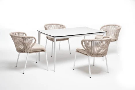 Обеденная группа на 4 персоны со стульями Милан, каркас белый, роуп бежевый 4SIS Малага MAL-CMIL4T1-5-SET beige
