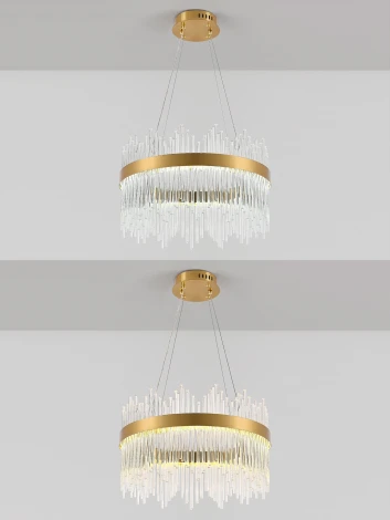 Подвесная люстра с таймером Natali Kovaltseva Smart Нимбы LED LAMPS 81260 (220V, хрусталь, пульт управления, управление смартфоном, на тросе, кольцо)