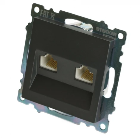 Розетка Ethernet RJ-45 двойная (графит) Stekker Катрин 50008