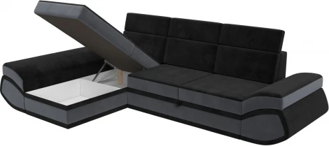 Диван угловой Лига-032 левый угол (Черный,Серый/Велюр) Лига Диванов арт.121648L