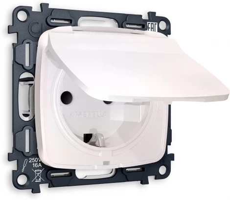Комплект механизма Ambrella Volt электрической розетки OMEGA MO208010 Жемчуг с заземлением с шторками и защитной крышкой 2P+E 16A-250V IP44 QUANT