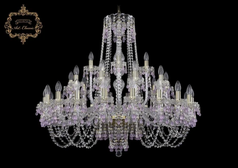 Подвесная большая люстра Art Classic 11.24 11.24.20+10+5.360.Gd.V7010 (220V, хрусталь, на цепи, подсвечник, свеча)
