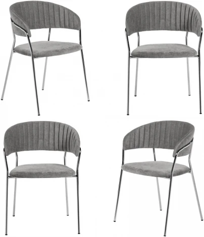 Комплект из 4-х стульев Bradexhome Turin серый вельвет с хромированными ножками
